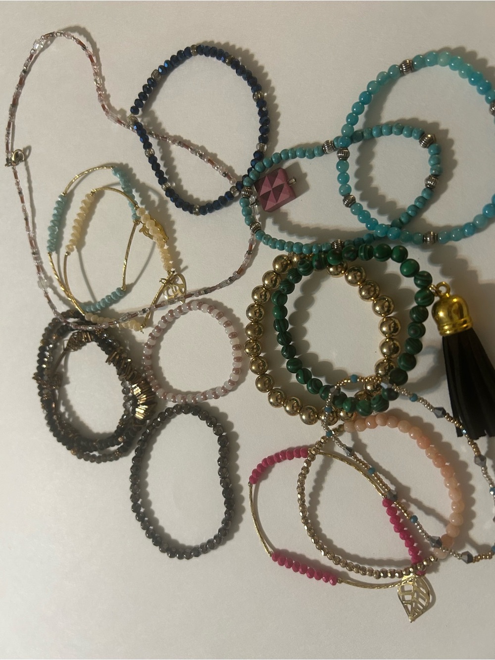 Mega Beaded Stackable Bracelet Lot 15pc Boho Crystal Tassel Arm Party Set